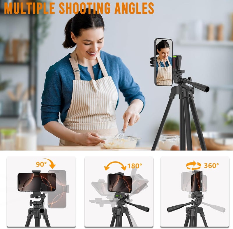 Lusweimi Luswemi 53'' Phone & Camera Mount Tripod Stand with Remote and Holder, Portable Cellphone Tripod Compatible with iPhone 16 Pro Max/15 Pro/Samsung/DJI/GoPro - Image 5
